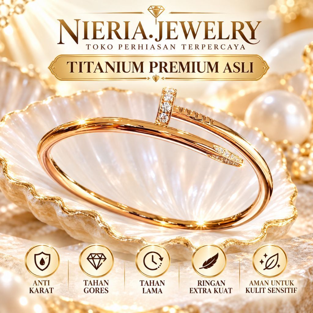 NIERIA JEWELRY - GL42 Gelang Bangel Paku Permata Titanium Premium Asli Anti Karat & Anti Luntur