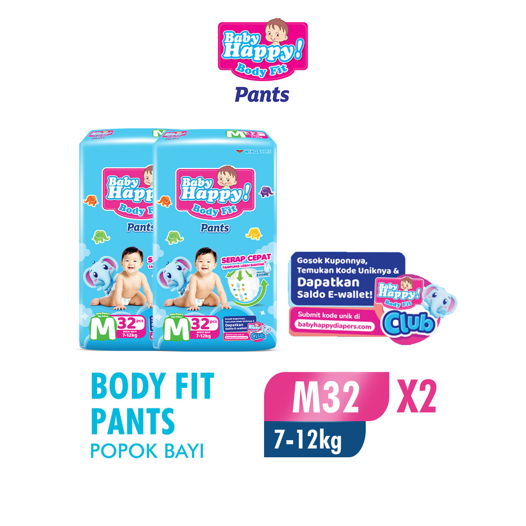 Baby Happy Pants Popok Bayi Celana M 32 x2