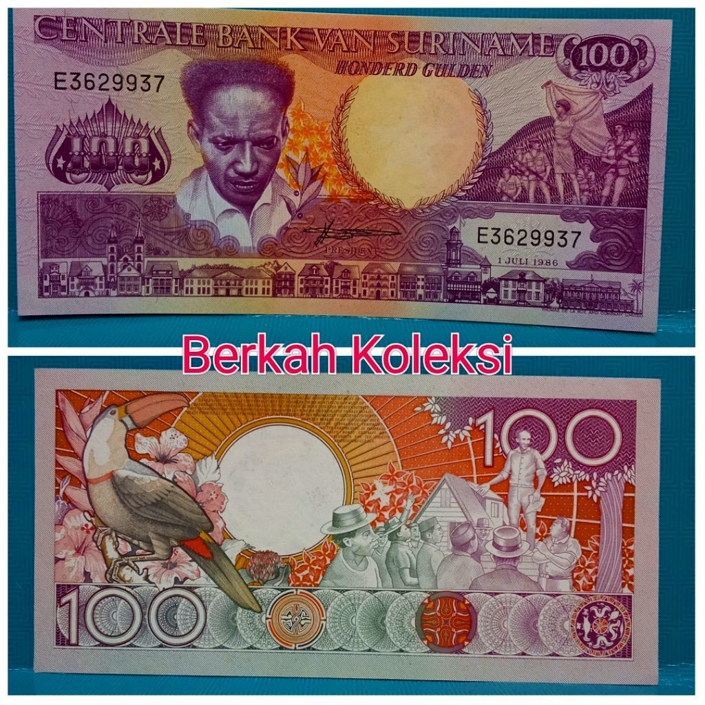 Uang Asing Suriname 100gulden UNC untuk Koleksi dan hobi