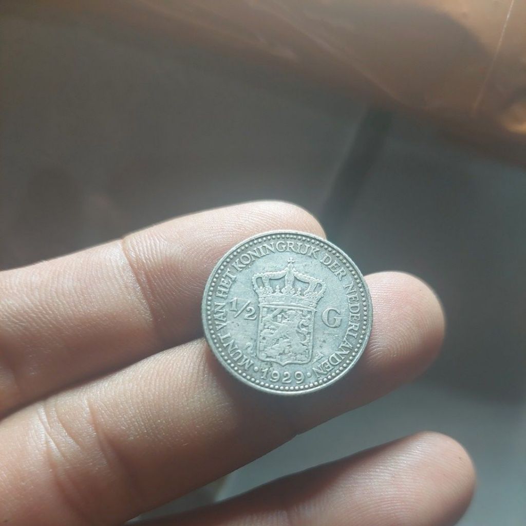Koin perak Gulden 1929 nominal 1/2 G. asli.