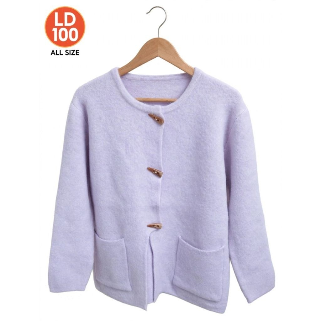 Cardigan Rajut Kutub Tebal LD 100 PB 60 Lilac - Outer Rajut Premium Kancing Tanduk Kayu