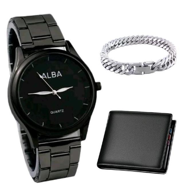 Konemax Jam Tangan Alba Rantai Pria Free Dompet & Gelang Rantai