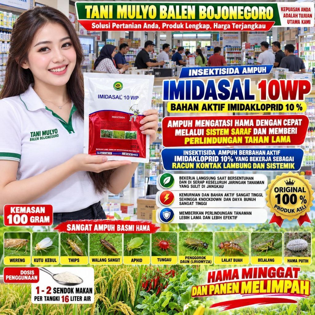 OBAT AMPUH IMIDASAL 10 WP 100 GRAM Imidakloprid 10 % - AMPUH Basmi WERENG, Ulat, Trips Kutu Kebul Tu