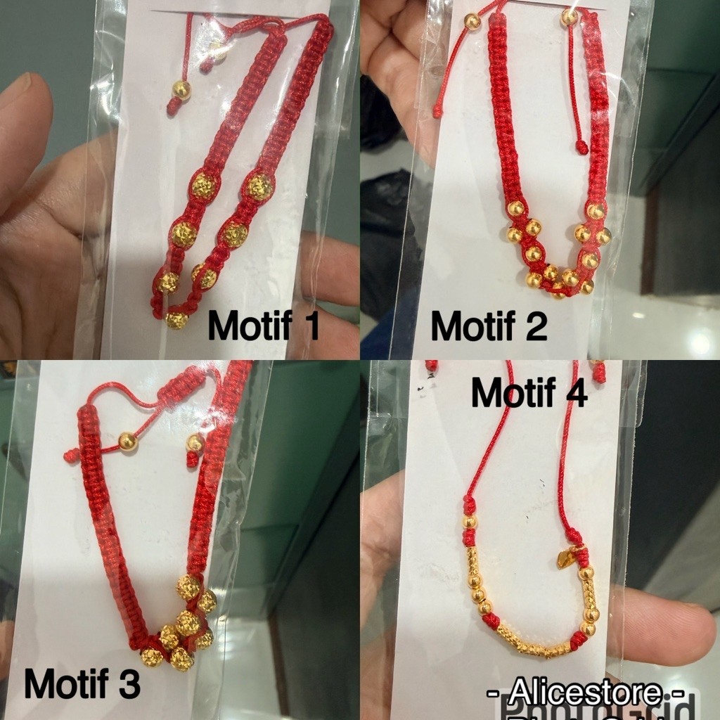 gelang tali merah with liontin emas bola bola kristal polos simple elegant emas asli kadar 700
