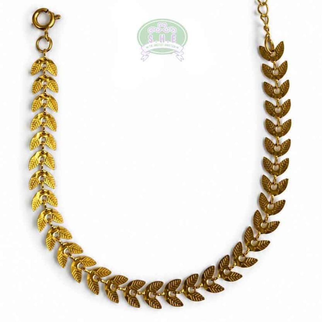 Gelang Titanium Wanita Daun Emas Perak