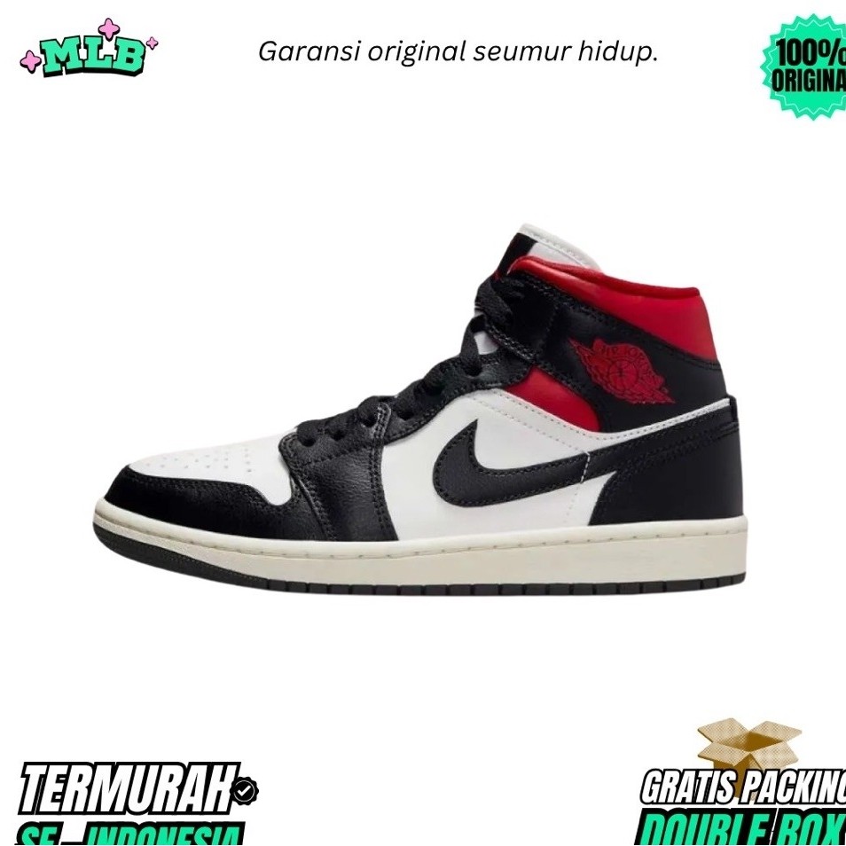 Sepatu Sneakers Air Jordan 1 Mid Black Gym Red