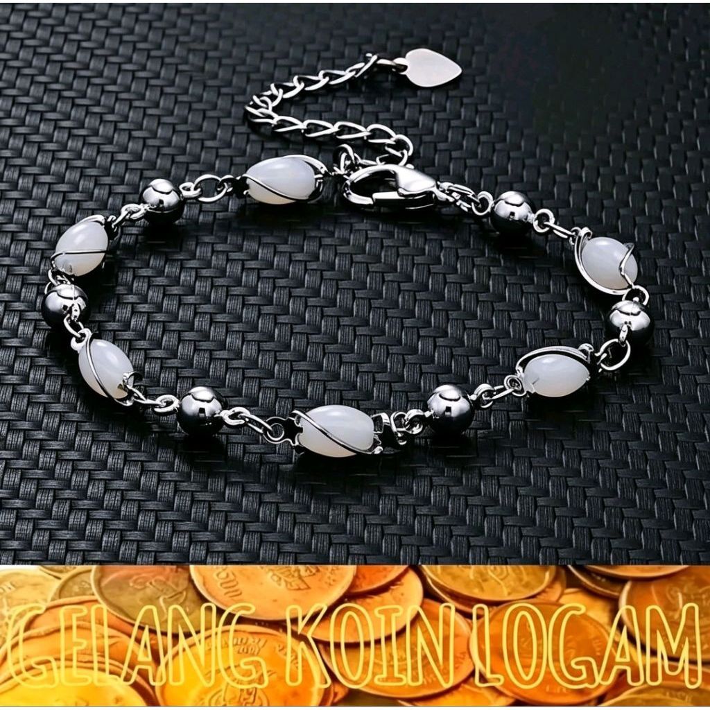 KOIN ASLI gelang tangan batu giok silver gold koin 1991-1992 perhiasan wanita dewasa anti luntur dan