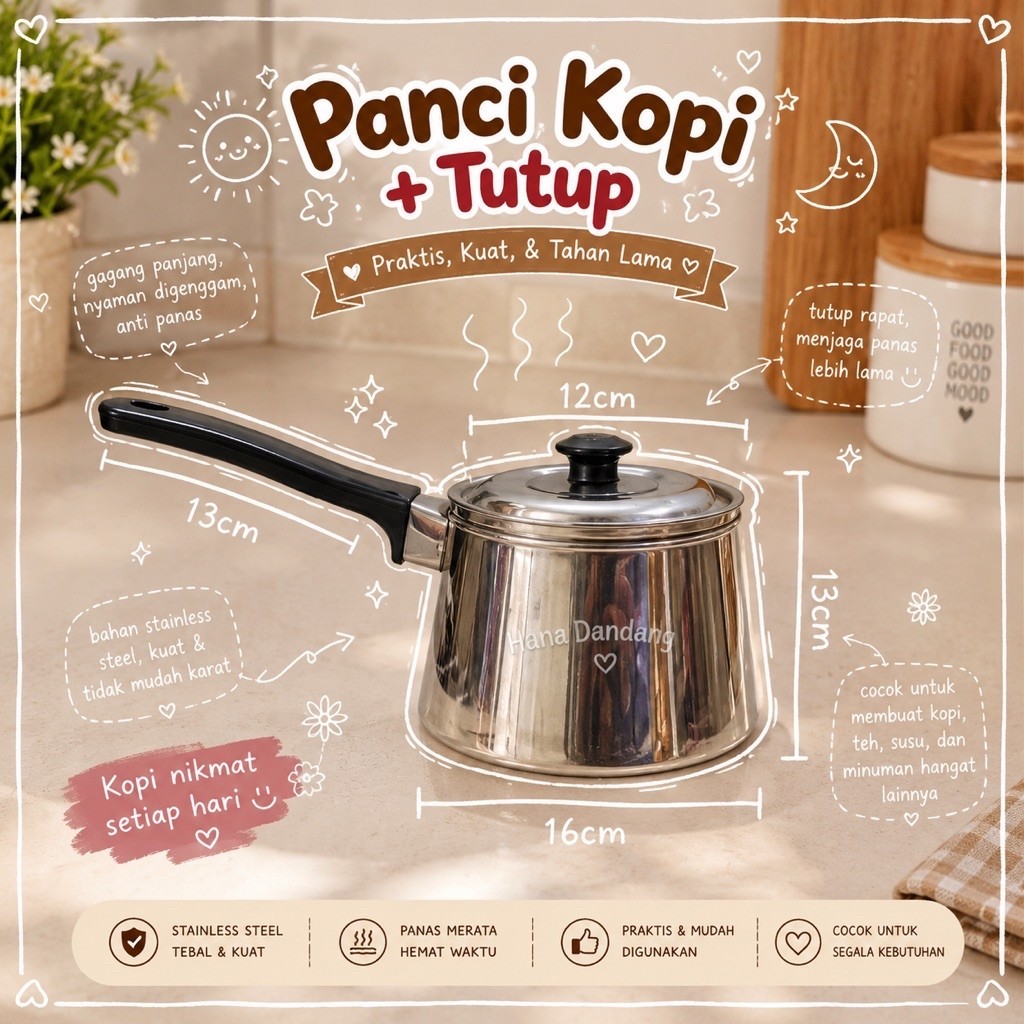 Panci Kopi + Tutup / Panci kopi Turkis / Panci masak air Stenlish