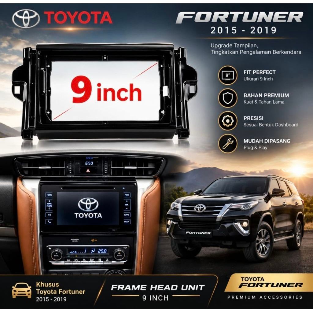 Frame Head Unit Android 9 inch Fortuner VRZ 2016 UP