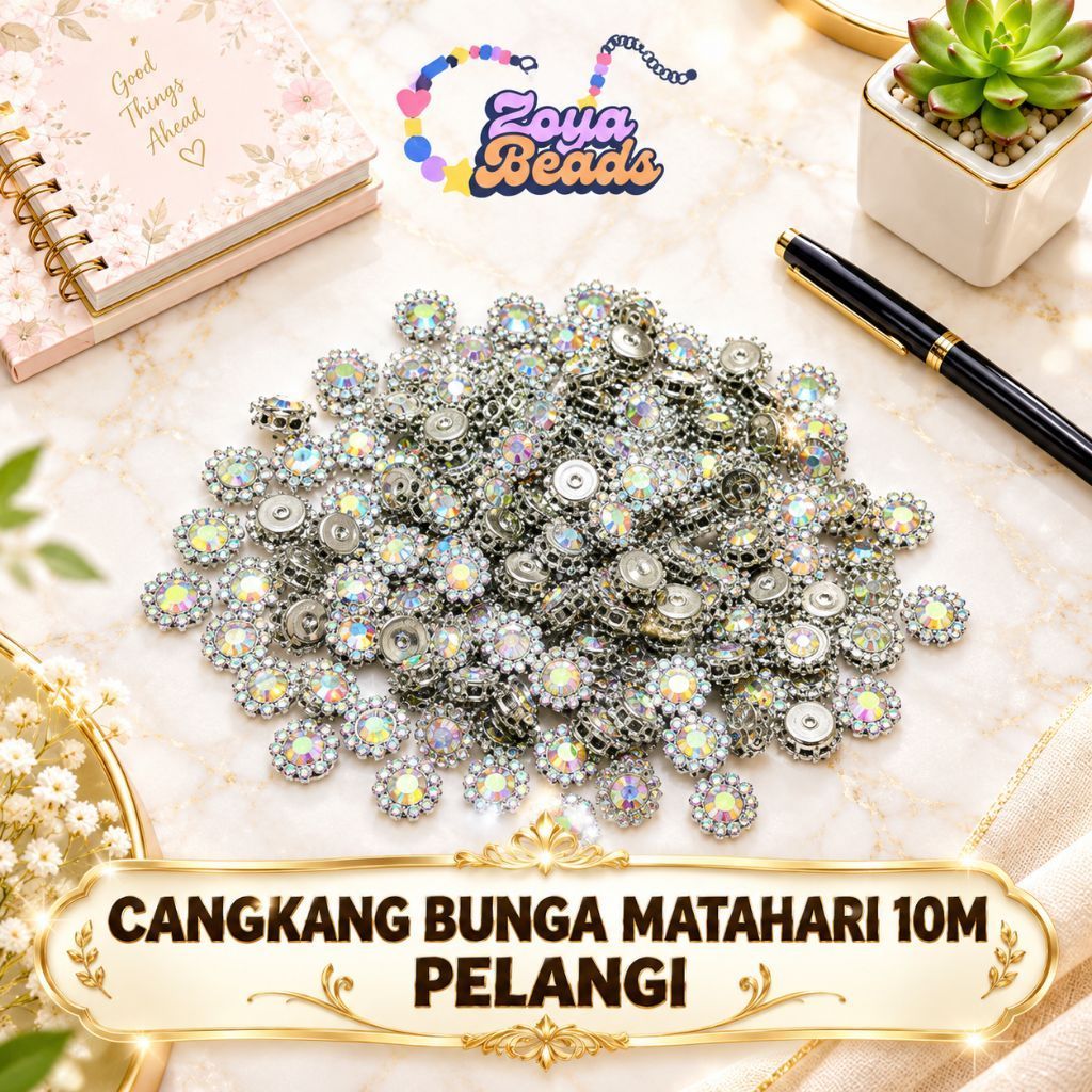 [12 Pcs] Cangkang Bunga Matahari 10M Pelangi / Diamond Cangkang / Payet Cangkang / Mute Cangkang / P