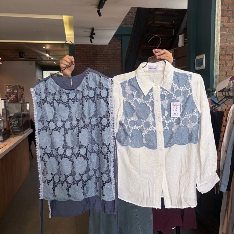 kemeja bluse vest denim wanita eid edition by house of dinarnia preloved