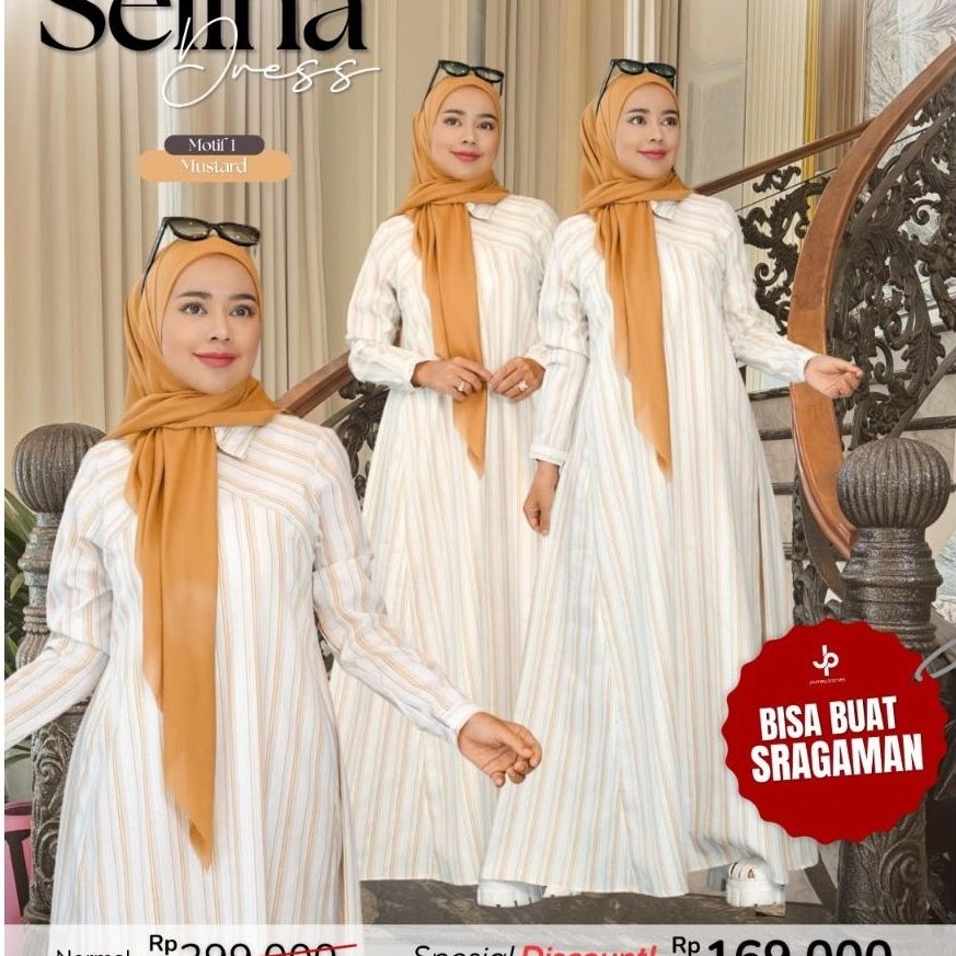 Selina Dress Journey Gamis Motif Garis Dres Katun premium Journey Gamis Terbaru JP Dress Motif
