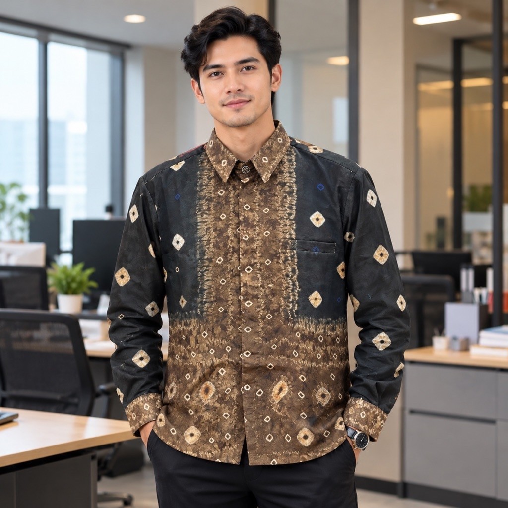 KEMEJA PRIA JUMPUTAN BATIK BUNGA TABUR ETNIK HANDMADE PALEMBANG