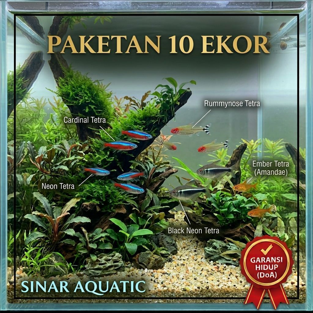 Paket Ikan Hias Tawar Neon Tetra Cardinal Tetra Rummynose Tetra Ember Tetra Black Neon Tetra