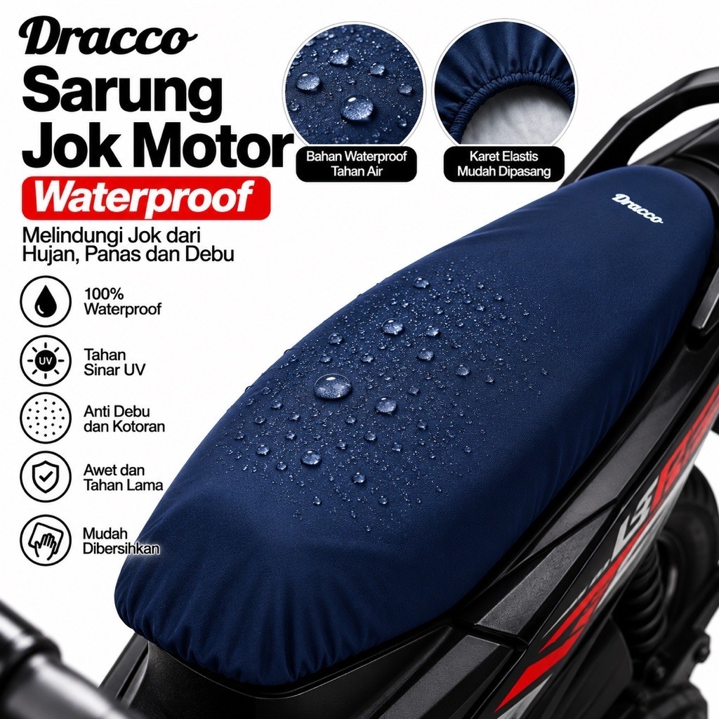 Cover Jok Motor Anti Air Tebal Premium | Biru Navy | Universal Semua Motor - DRACCO