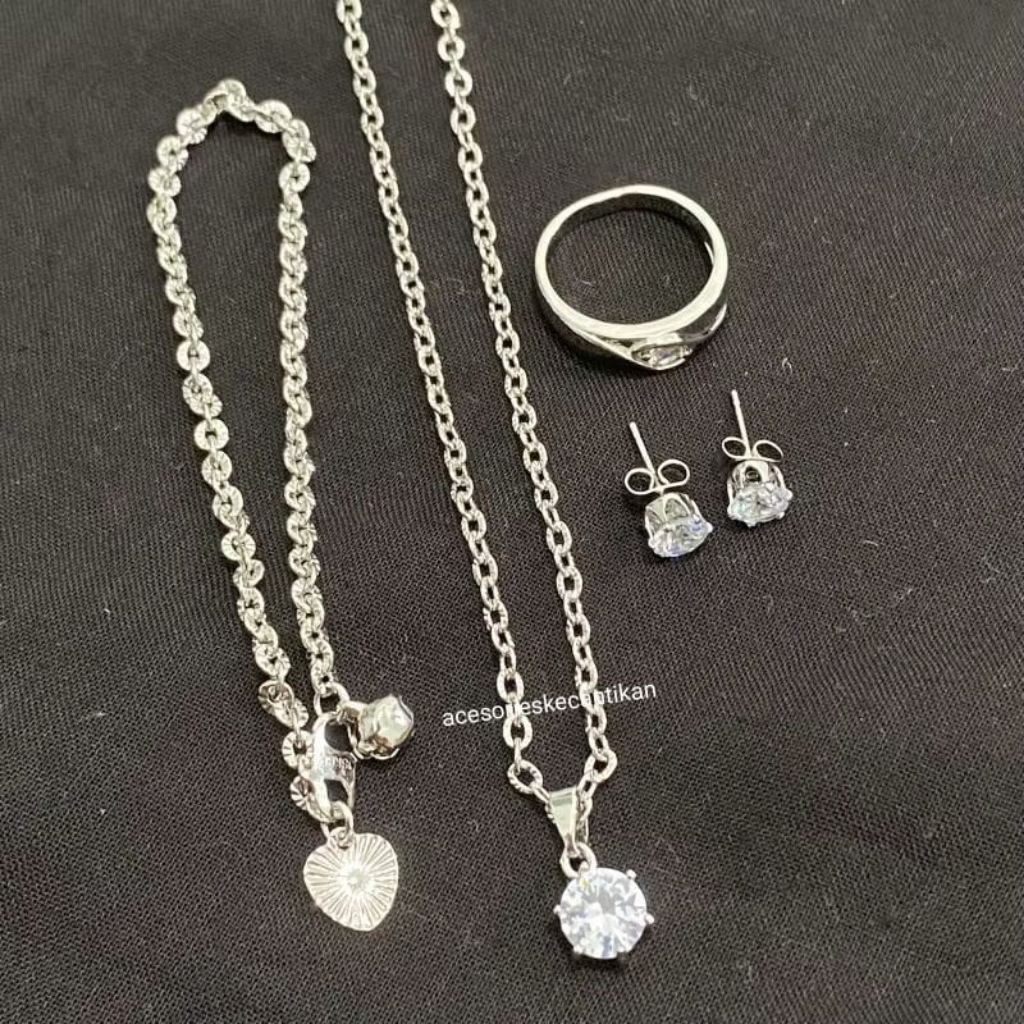 1 set perhiasan wanita nori silver titanium anti luntut tahan lama