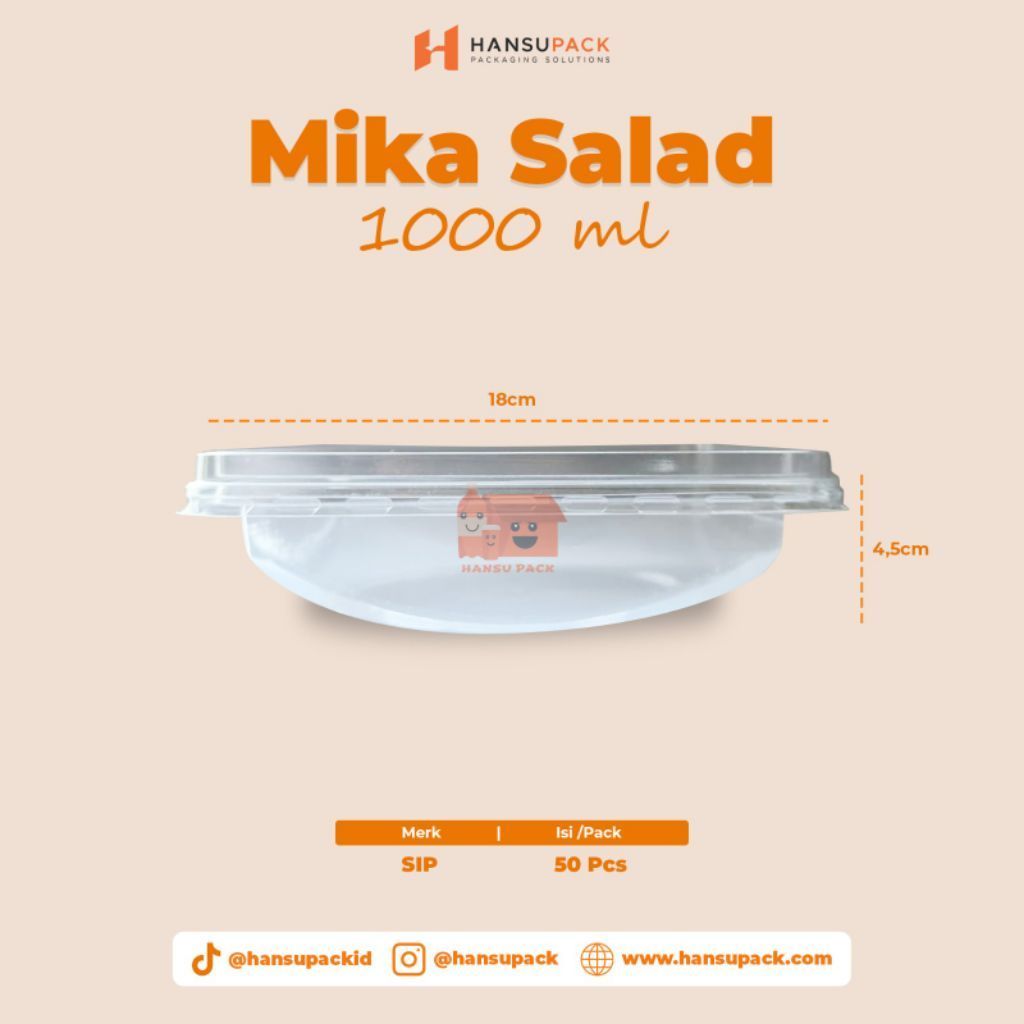 [Isi 50pcs-1000ml] Mika Salad SIP 1000ml per 50pcs / Mangkok Mika / Mika Buah (+Tutup)