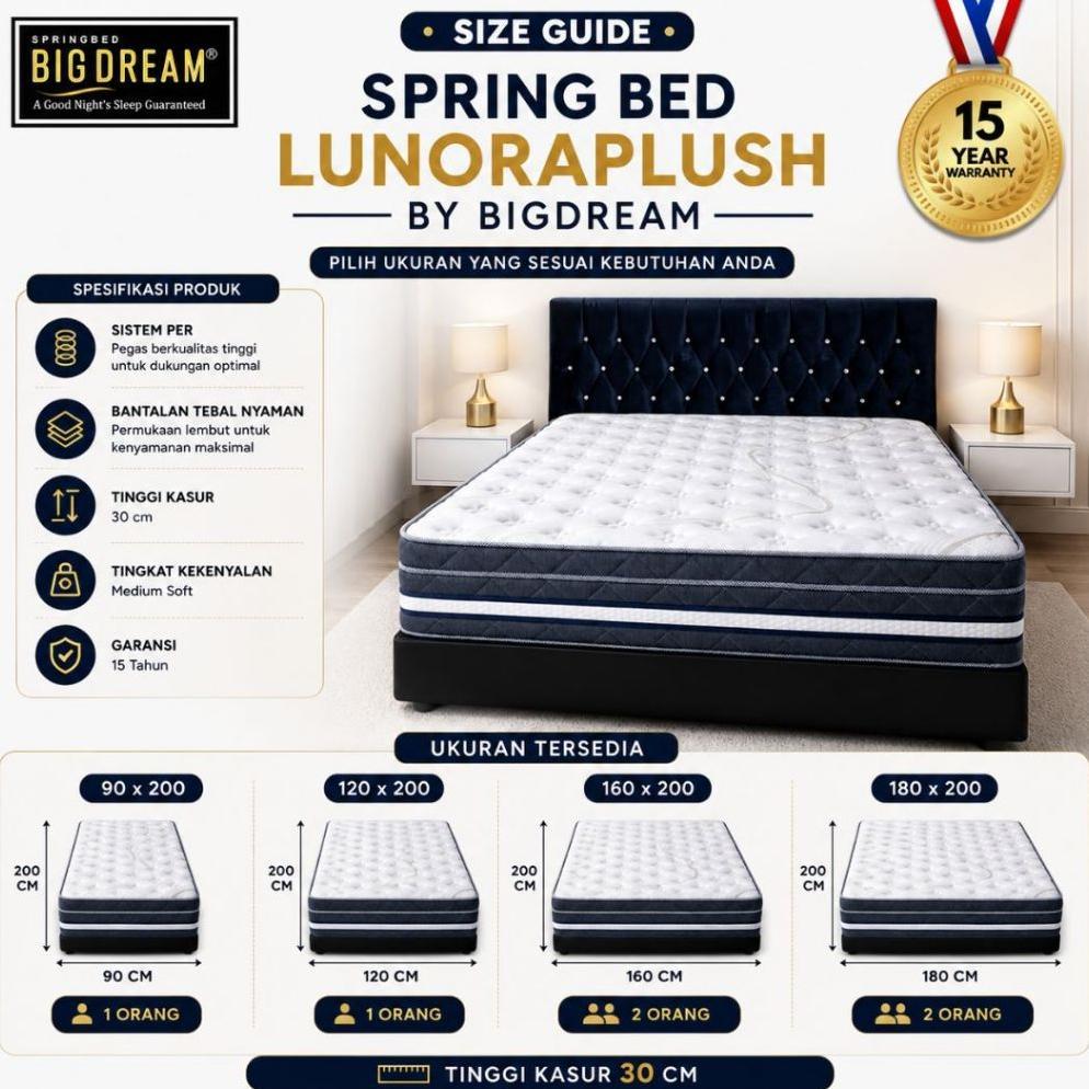 Springbed Kasur Matras Pegas Elegan & Empuk, Tebal Dan Tahan Lama - Springbed Bigdream Lunoraplush