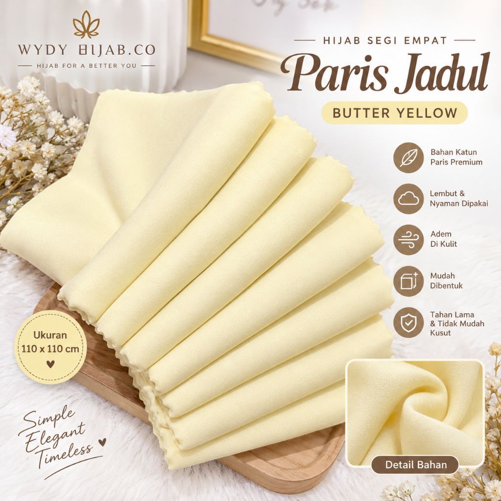 segiempat Paris jadul butter yellow| jilbab paris jadul original varisha| kyl,redrose,rafaila, bahan