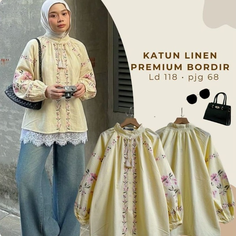 Real pic ORIGINAL dan TERMURAH kemeja Jumbo bordir katun IMPORT / Atasan Jumbo katun Premium Butik /
