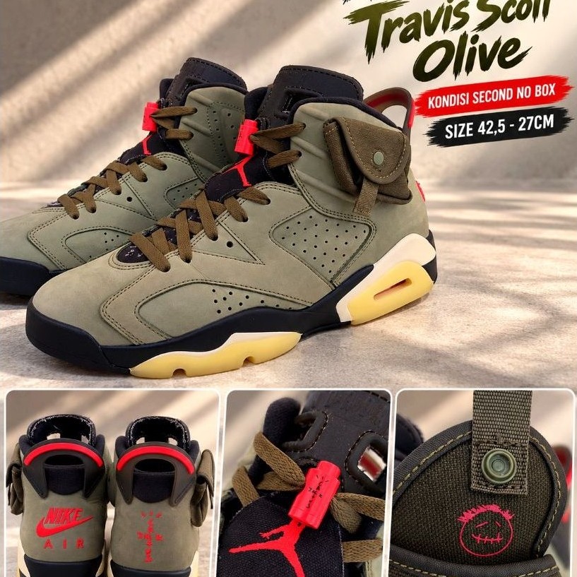 Sepatu Basket Air Jordan 6 Travis Scott Olive