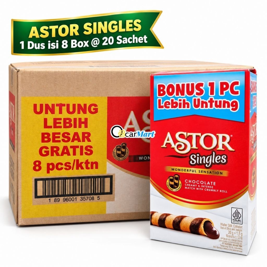Wafer ASTOR Singles Chocolate Wafer Roll 1 Dus Karton Isi 8 Box @ 20 Sachet