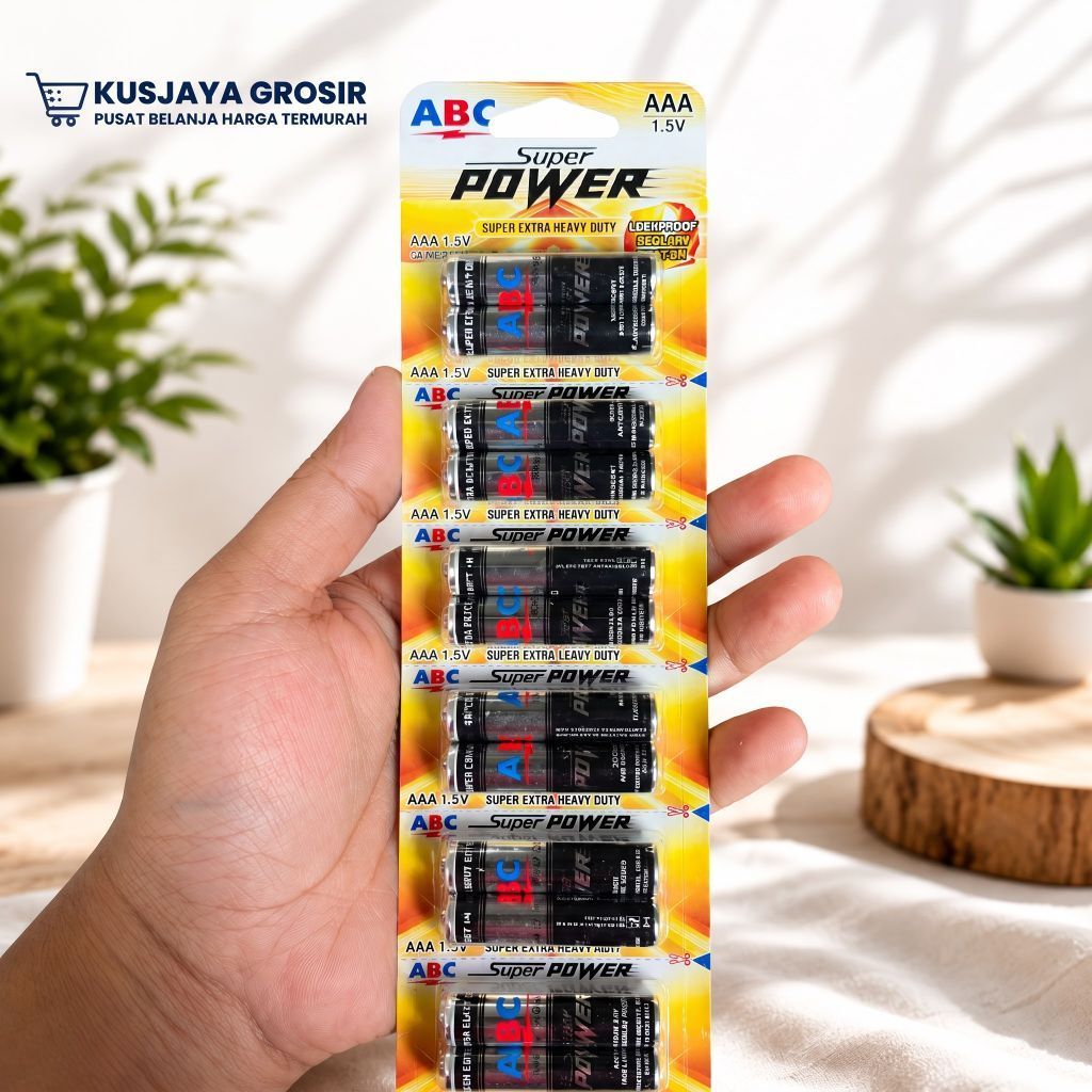 Grosir Batu Baterai ABC Super Power AAA 1.5V (Gantung / Renteng 12 Pcs) - Baterai ABC Hitam Kecil Su