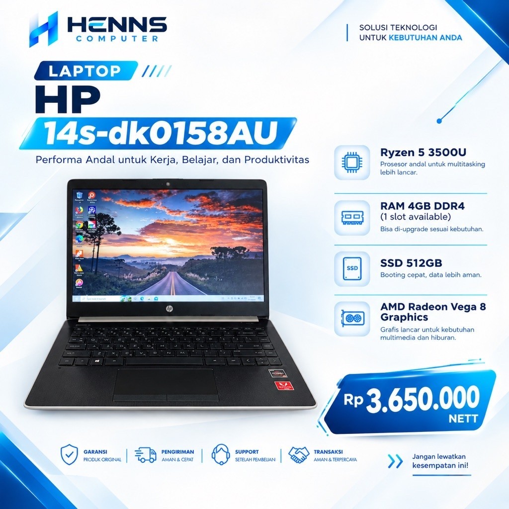 (Second) Laptop HP 14s-dk0158AU Ryzen 5 3500U