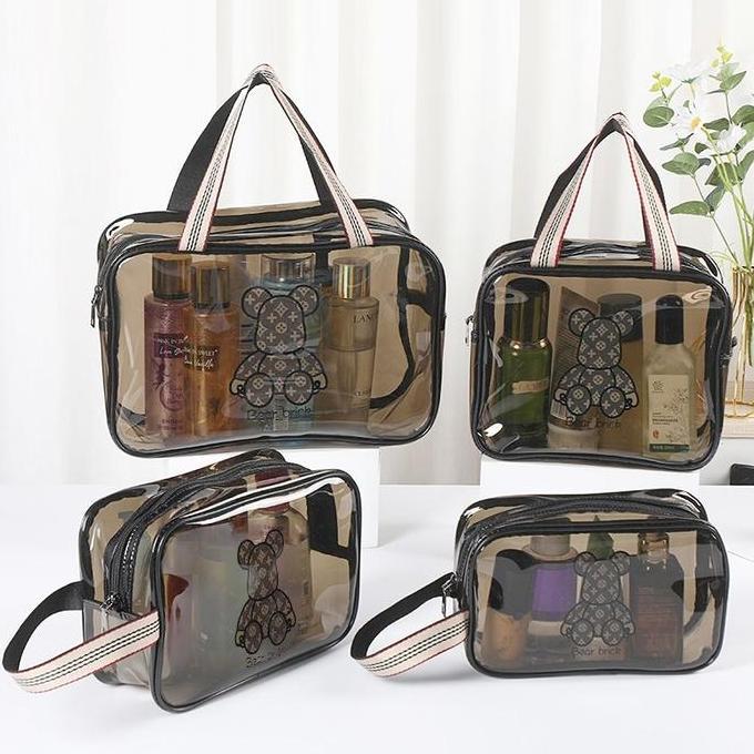 Utsukushi- Comfyjane Shbag Tansparan Beruang Tas Kosmetik Shbag Travel Portable Pouch Travel Tas Mak