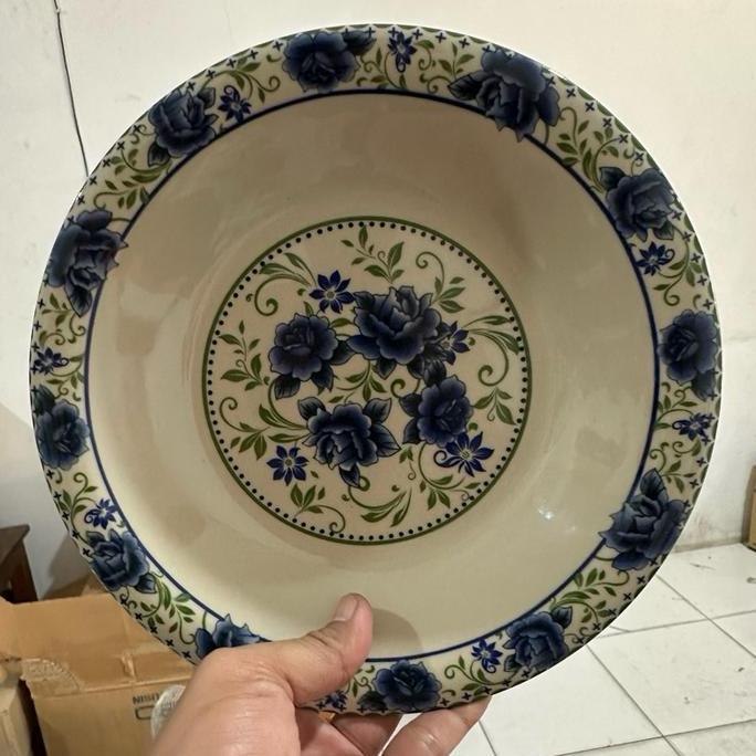 PREMIUM 6PCS/SETENGAH LUSIN PIRING KERAMIK BLUE ROSE OMEGA TEBAL DAN BESAR/DIAMETER 22CM