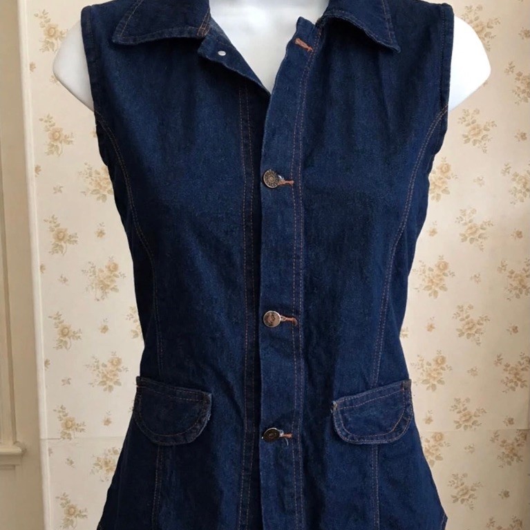 Vest Denim Jeans Dark Blue - Rompi Jeans Vintage Y2K - Outer Denim Cewek