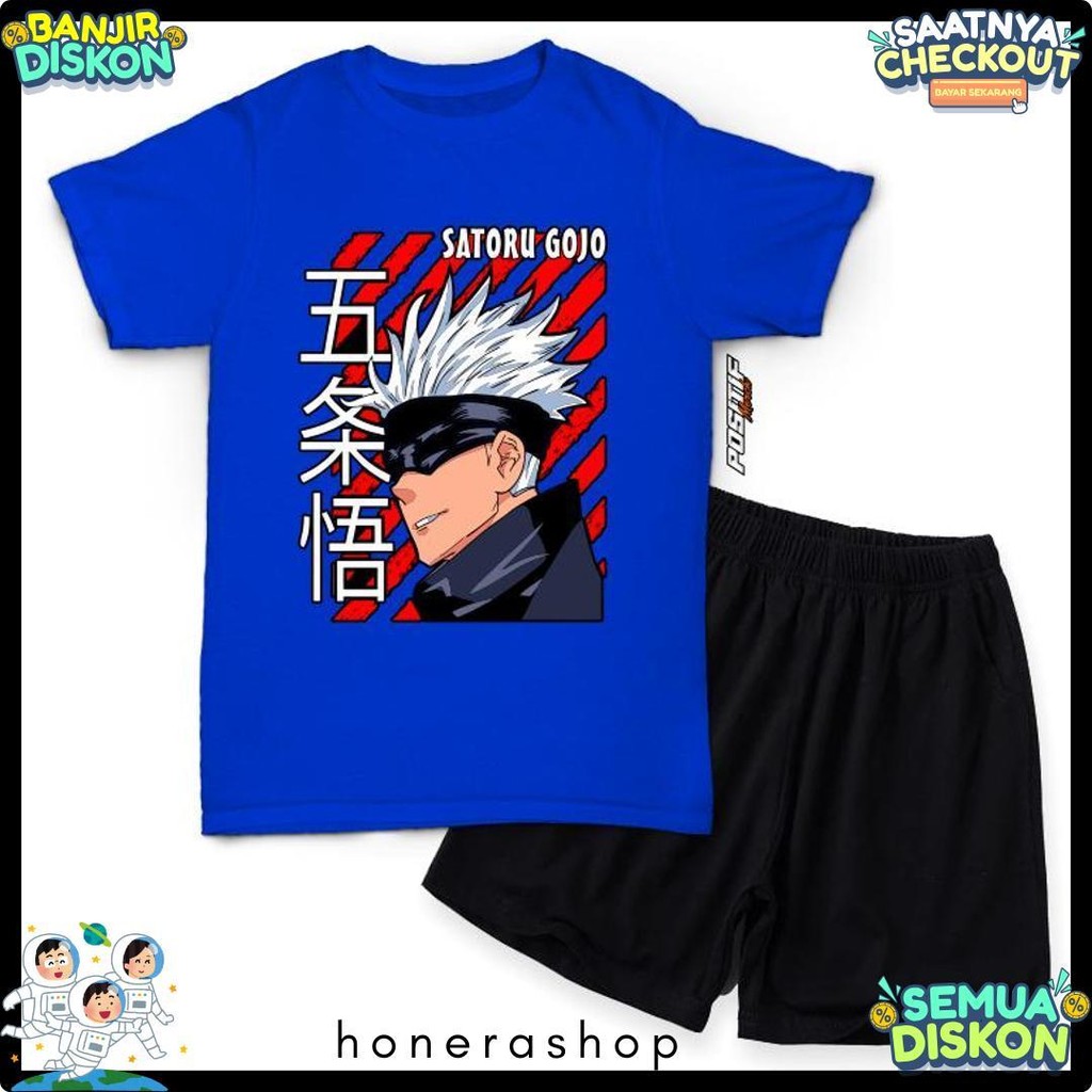 Cusss Serbu Positif Merch Baju Kaos Anak Setelan Anime Satoru Gojo Laki Perempuan