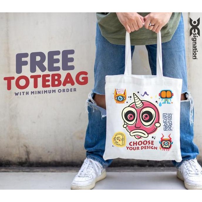 Totebag Dengan Minimal Belanja / Tas Selempang Kanvas Putih Sablon