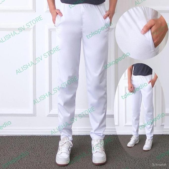 Celana Training Putih Polos Wanita/ Celana Trening Putih Pria Terbaru