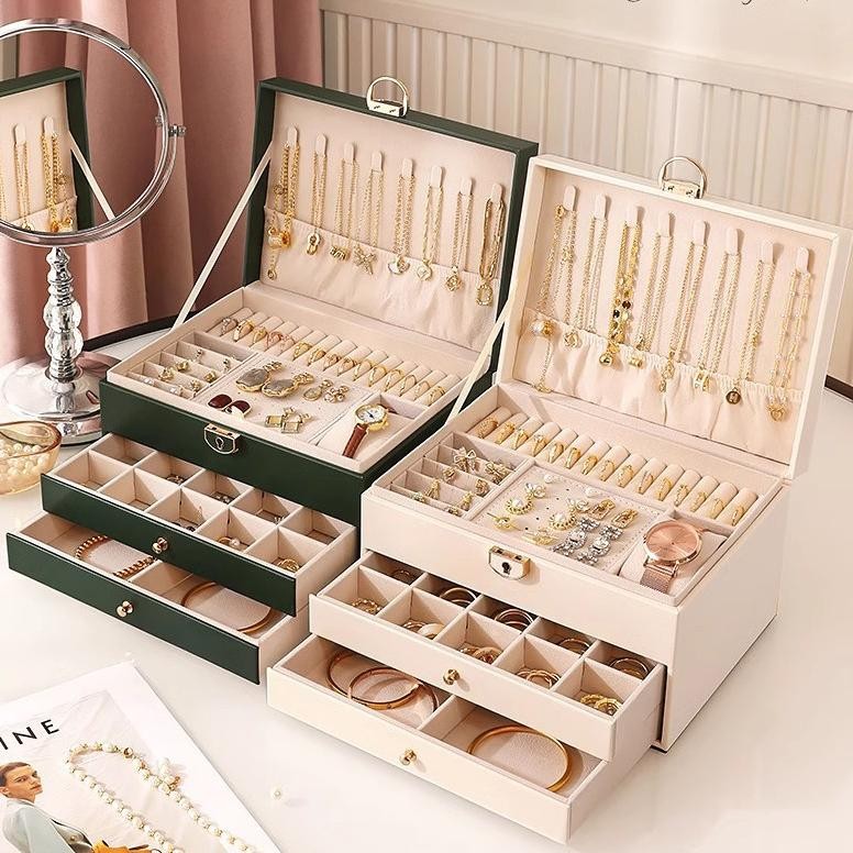 Kotak Perhiasan Dua Lapis Penyimpanan Perhiasan Kotak Anting-Anting Penyimpanan Kalung Jam Tangan Ko