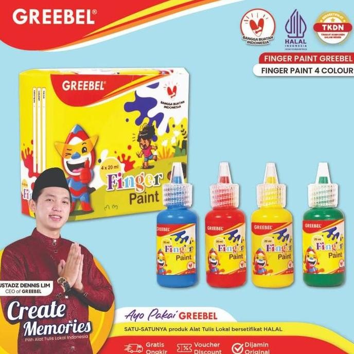 

GREEBEL Finger Paint 4 Warna / Cat Air / Edukasi Dan Kreativitas Anak / Washable