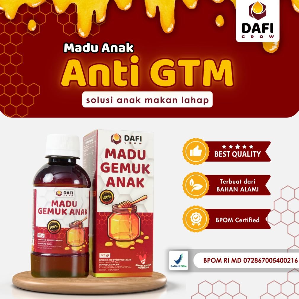 

(Terbaru) DAFI GROW - Madu Penggemuk Anak Solusi Meningkatkan Nafsu Makan dan Multivitamin Imunitas Cocok untuk Anak 2 Tahun ke Atas, Isi 175 gr, Solusi Anak Gamau Makan, GTM, dan Berat Badan Anak Kurang Ideal, Membantu Meningkatkan Berat Badan Anak