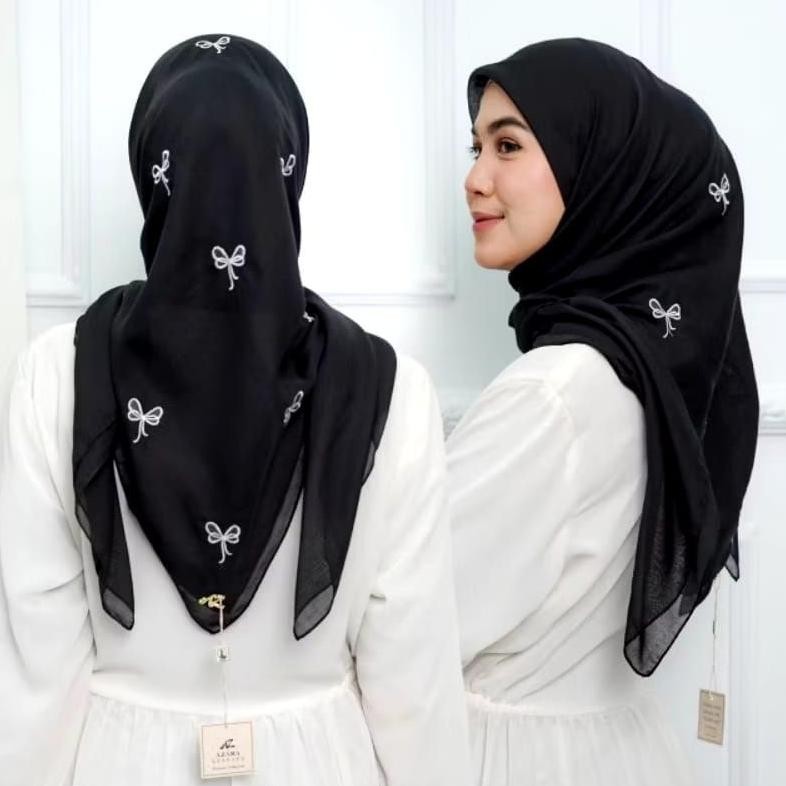 Promo Hijab Paris Bordir Logo Azara (Packing Pouch/ Hijab) Ribbon/Hijab Coquette Logo Azara Murah