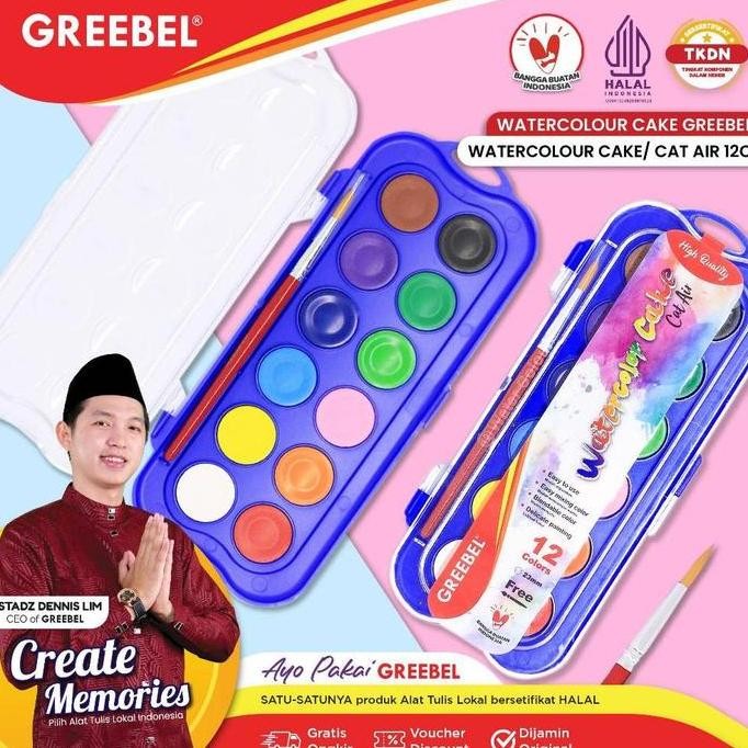 

GREEBEL Cat Air Isi 12 24 36 48 Warna Watercolor Cake Gratis Kuas - Cat Air Cat Lukis Melukis Mewarnai