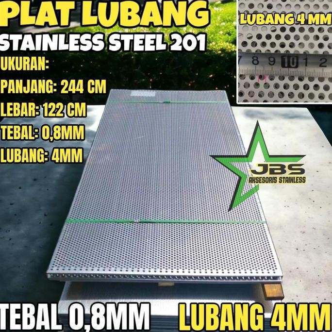 ___] PLAT LUBANG 201 - 122CMX244CM - (0.8 MM) - LUBANG 4MM STAINLESS STEEL 201 - PLAT PERFORATED - P
