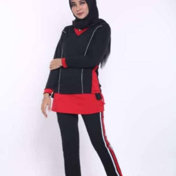 Hj-77 Kt78 Setelan Bintang Senam Wanita Yovis Sport/Baju Merah Putih/Pakaian Olahraga Muslimah. Prem