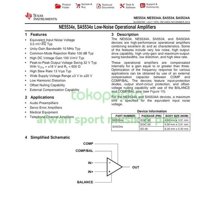 IC NE 5534 / RC 5534 Singel Op - Amp Original Thomson St .