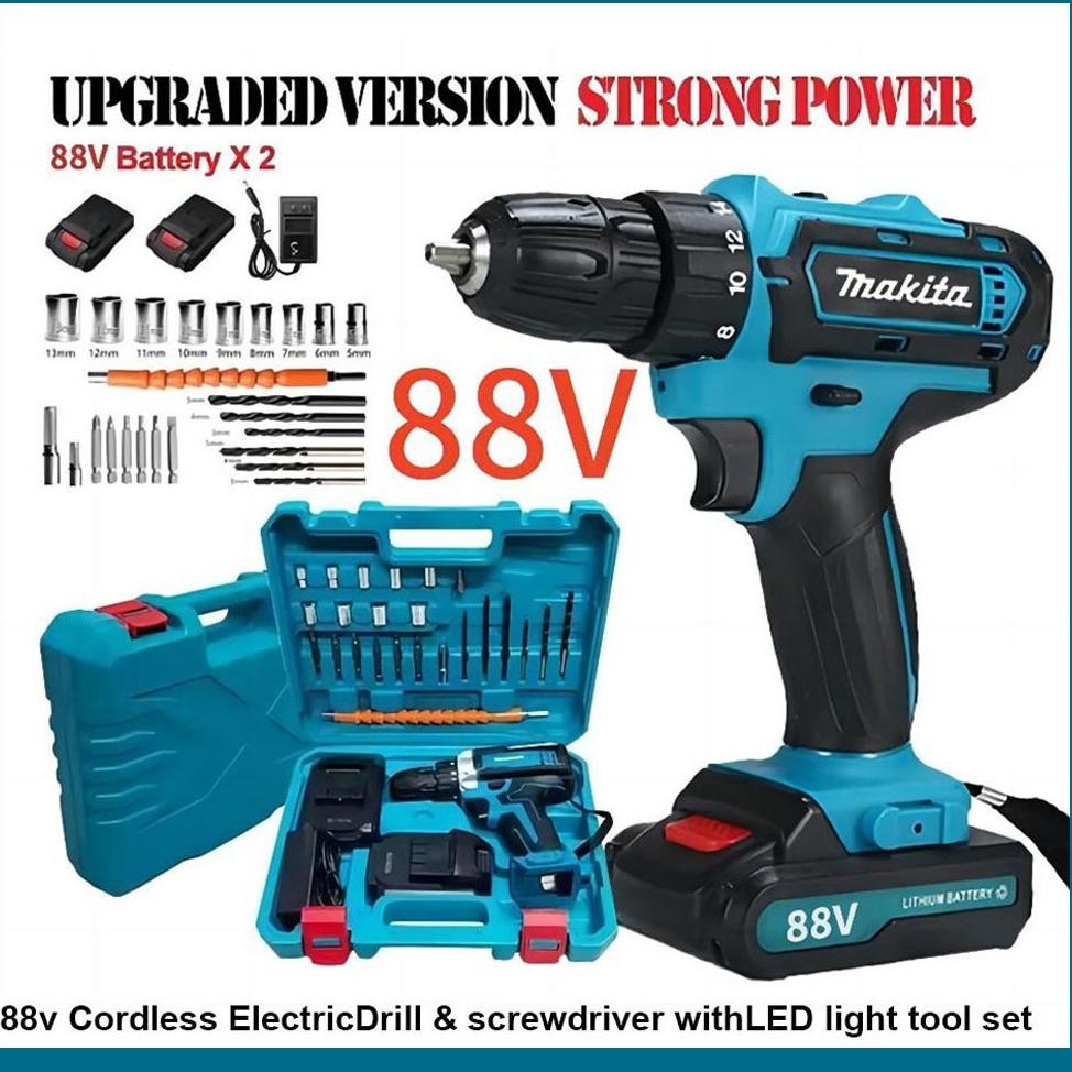 pickslife MAKITA 88vf Mesin bor 2baterai cas 10mm bor listrik murah bor tangan baterai besi tembok B