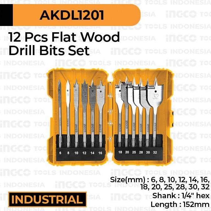 BEBAS ONGKIR - 2Pcs Flat Wood Drill Bits (6-2mm) INGCO AKDL20 Mata Bor Kayu Kipas