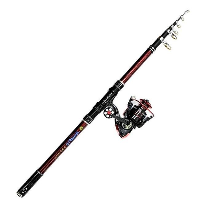 AquaPro Paket Set Joran Laut Telescopic Portable High Carbon dan Reel Pancing Metal Kuat untuk Laut