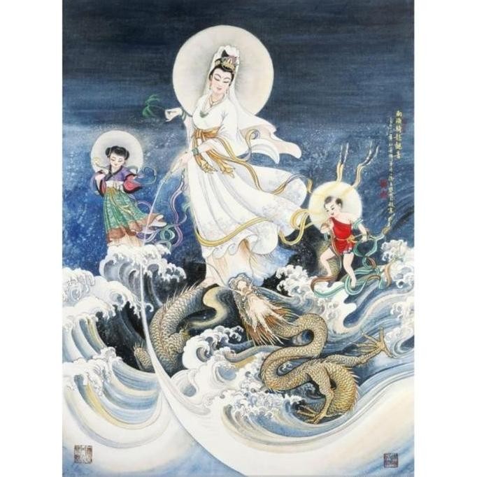TERBARU - Repro Digital Lukisan Gambar Dewa Dewi Kwan Im Pu Sha Sat anak Chinese