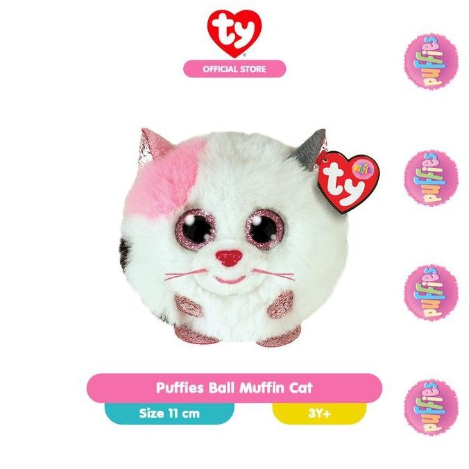 TERMURAH - TY Puffies Muffin - Boneka Kucing Pink