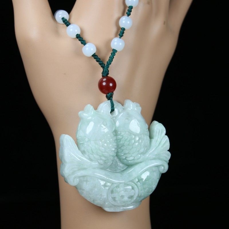 Jadeit Alami A Kalung Liontin Perdamaian Pisces Dua Sisi untuk Pria dan Wanita