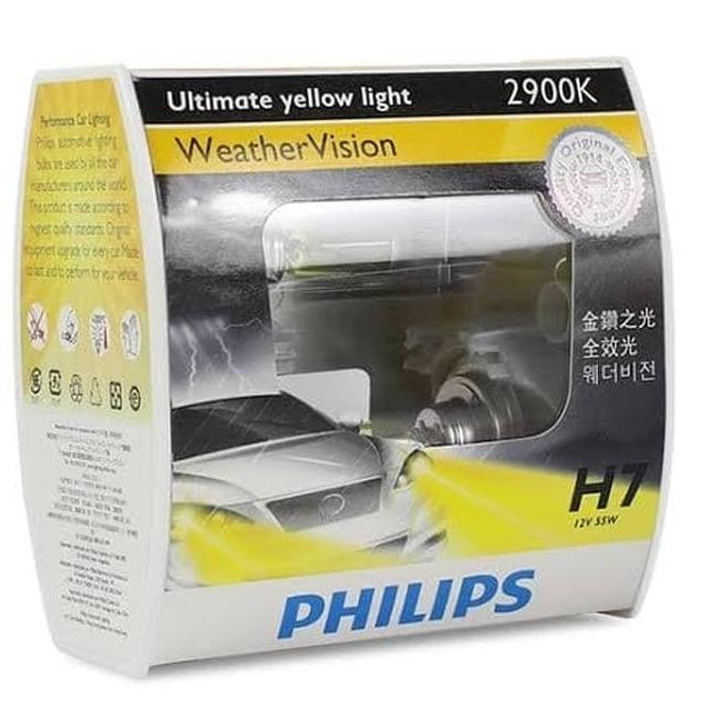 Philips Weather Vision H7 2900K Lampu Mobil Warna Kuning.