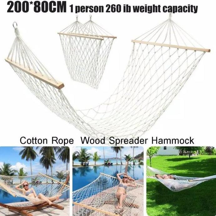 Hammock ayunan taman lebar 80cm.ayunan pantai,,ayunan jaring kayu
